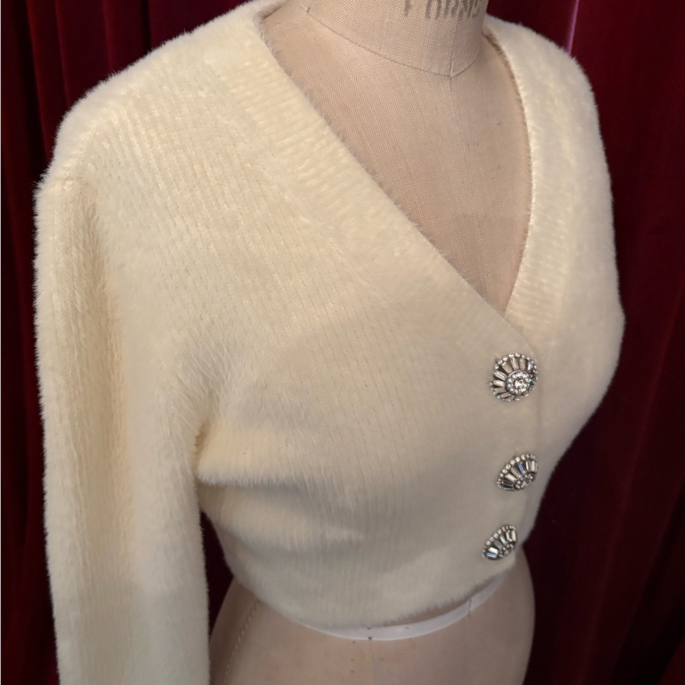 NBD Cream Cardigan with Crystal Accents